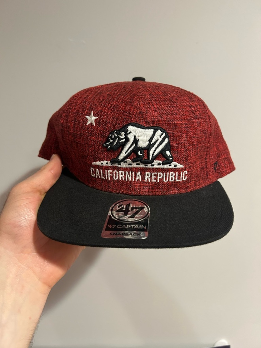 47 Brand California Republic Snapback Hat Cal Weaver‎ Captain Bear Cap Red Black - Picture 2 of 7